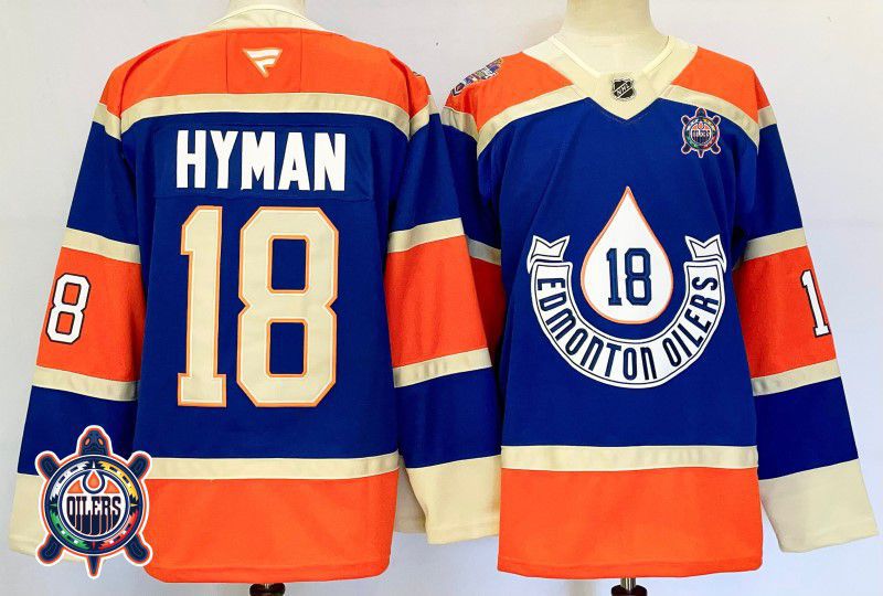Men Edmonton Oilers 18 Hyman Blue Fanatics 2025 NHL Jersey style 6